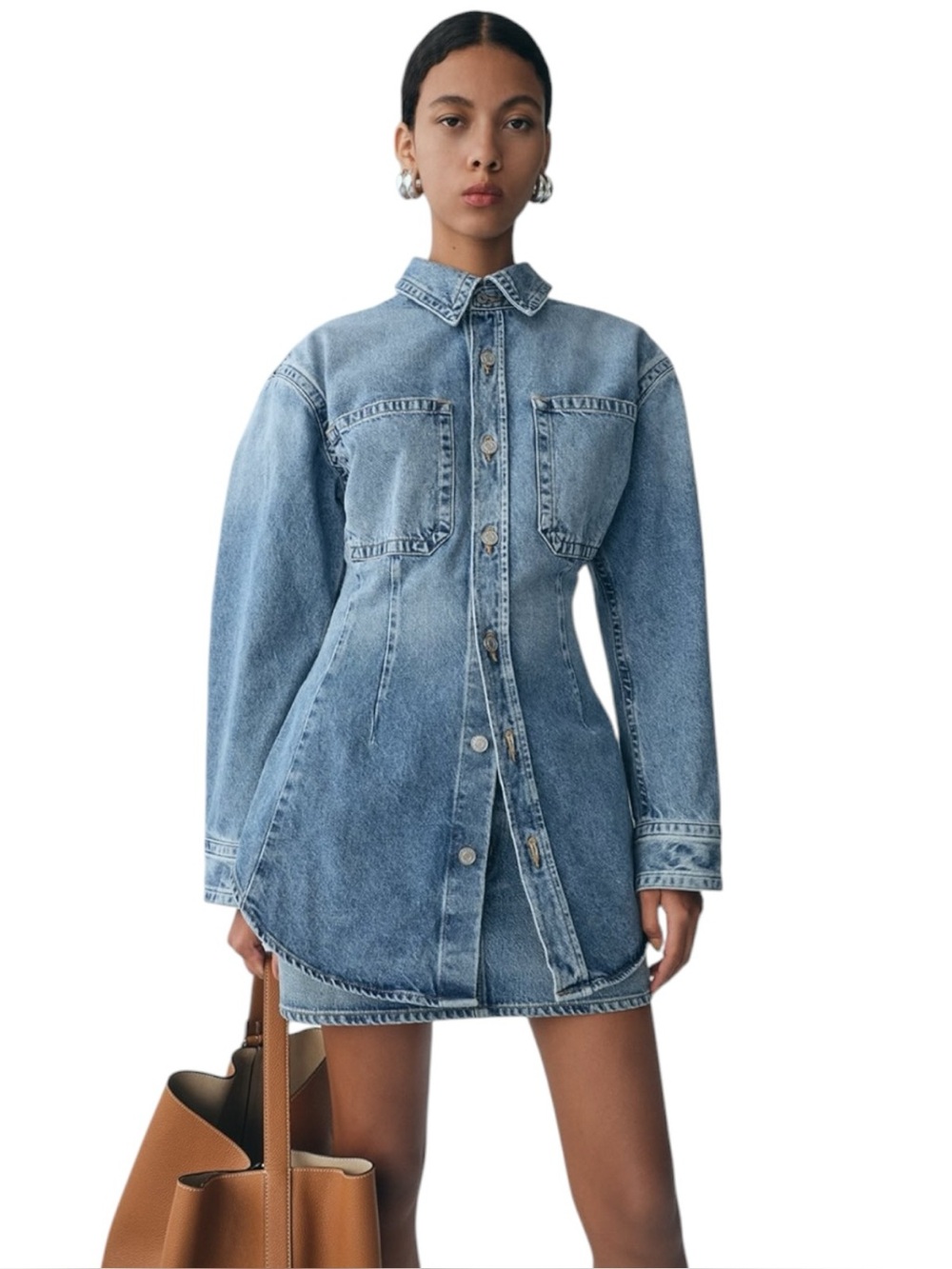 Agolde Spring Summer 2026 Wilma Denim Shirt in Magnify Light Blue Size Large